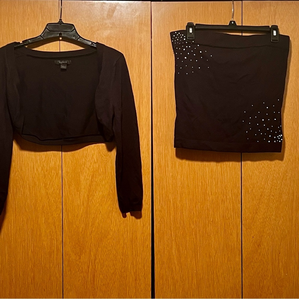 Express Black Crop Top with Rhinestone Details with  matching Shrug